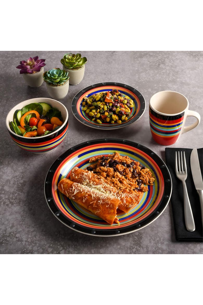 Casa Stellar 16 Piece Round Stoneware Dinnerware Set, Alternate, color, Red