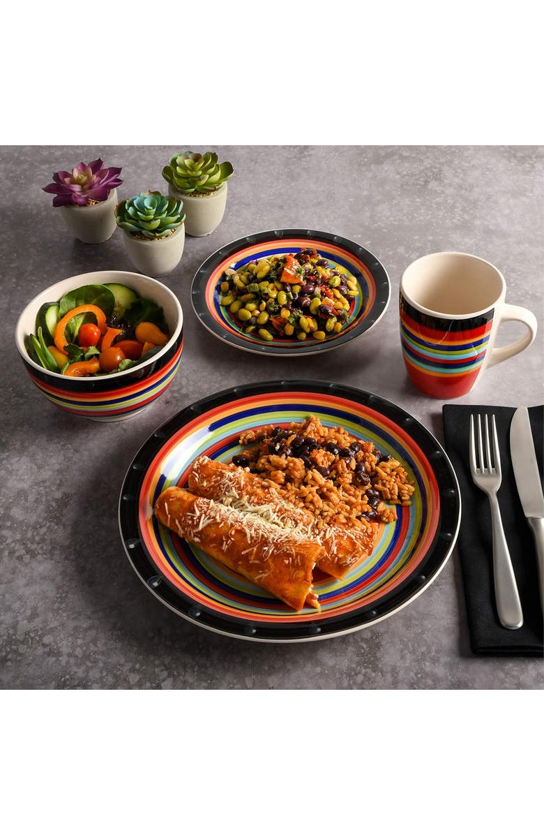 Gibson Home Casa Stellar 16 Piece Round Stoneware Dinnerware Set, Alternate, color, Red