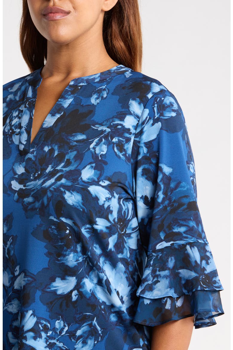 Floral Print Ruffle Sleeve Top, Alternate, color, BLUE NIGHT MULTI