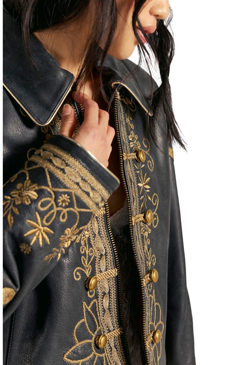 Lana Embroidered Leather Jacket, Alternate, color, BLACK