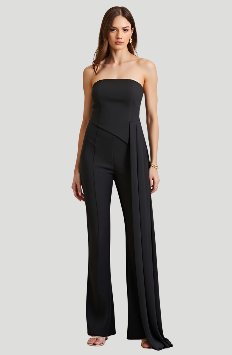 Modenaire Solid Stretch Woven Corset Top and High-Waist Boot-Cut Pant Set with Chiffon Sash, Main, color, 