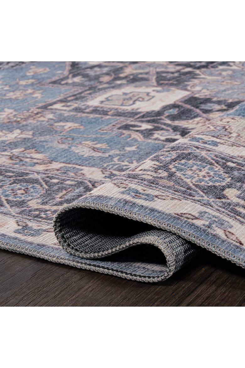 Maris Ornate Medallion Machine-Washable Area Rug, Alternate, color, Blue/Cream