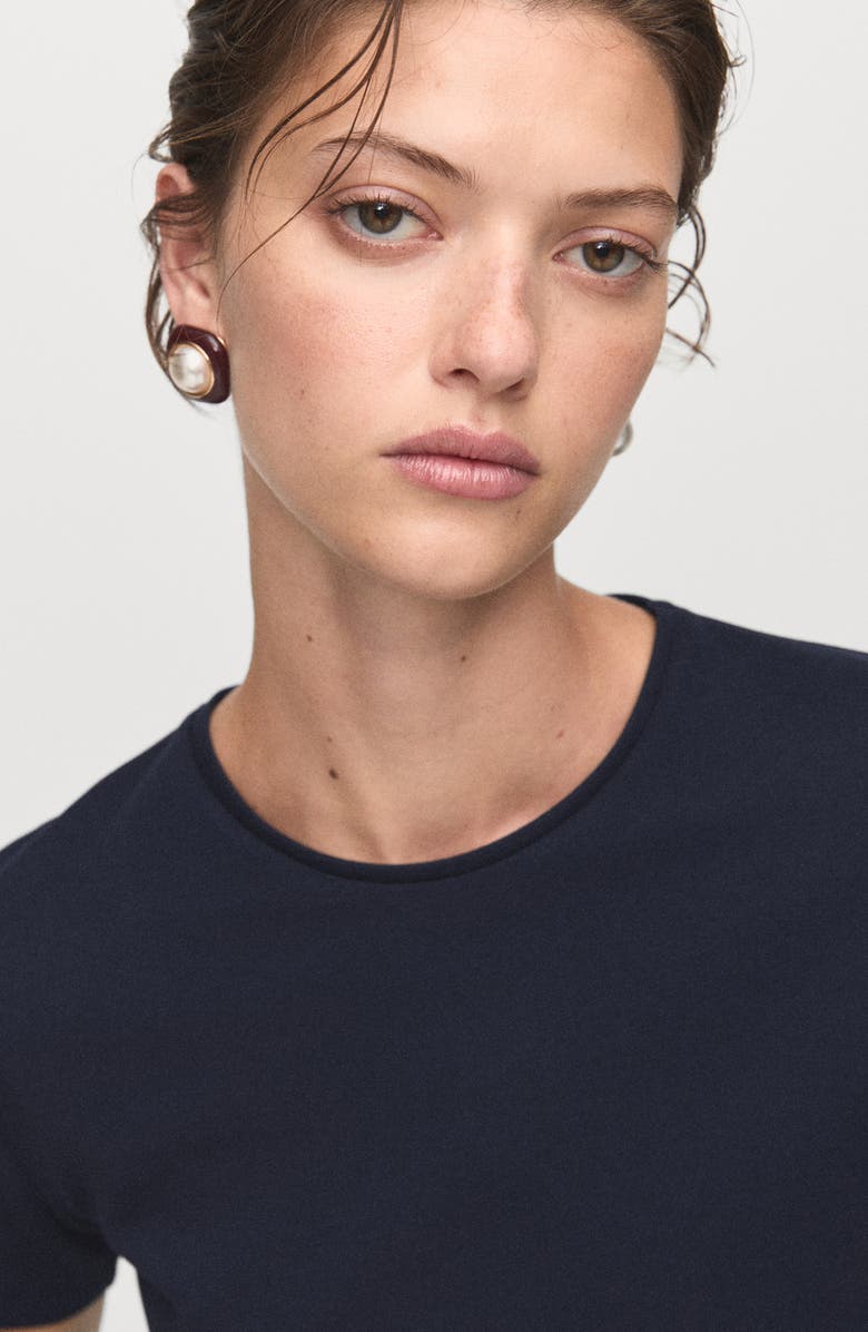 MANGO Short Sleeve Peplum T-Shirt, Alternate, color, Navy