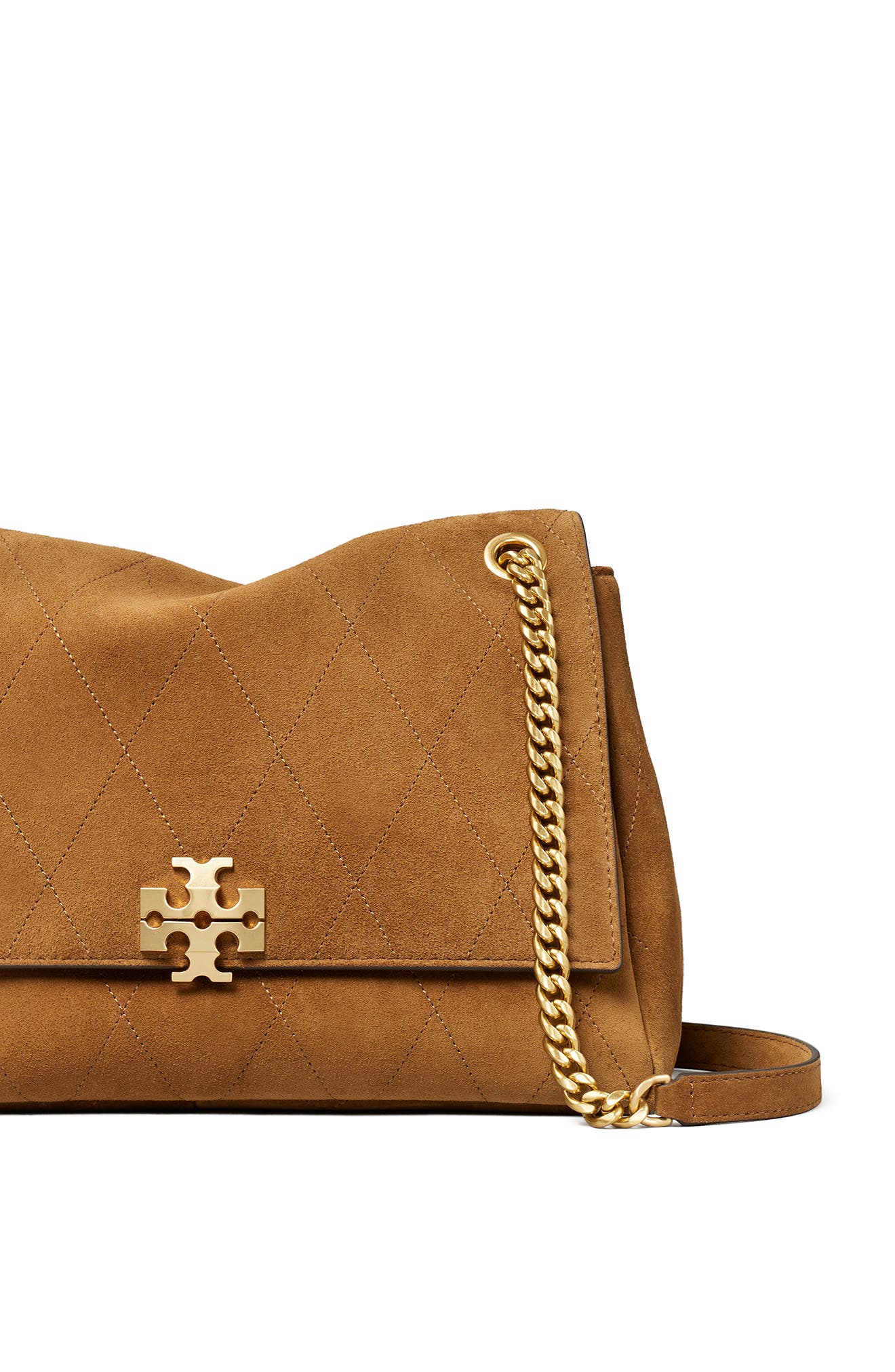 Charlie Quilted Suede Shoulder Bag, Alternate, color, CARAMEL