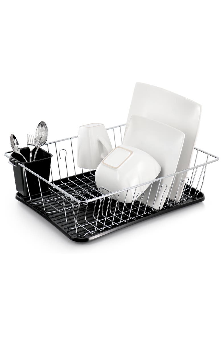 Megachef 16 Inch Chrome Plated and Plastic Counter Top Drying Dish Rack, Main, color, Black