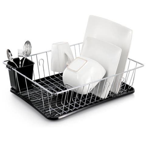 16 Inch Chrome Plated and Plastic Counter Top Drying Dish Rack