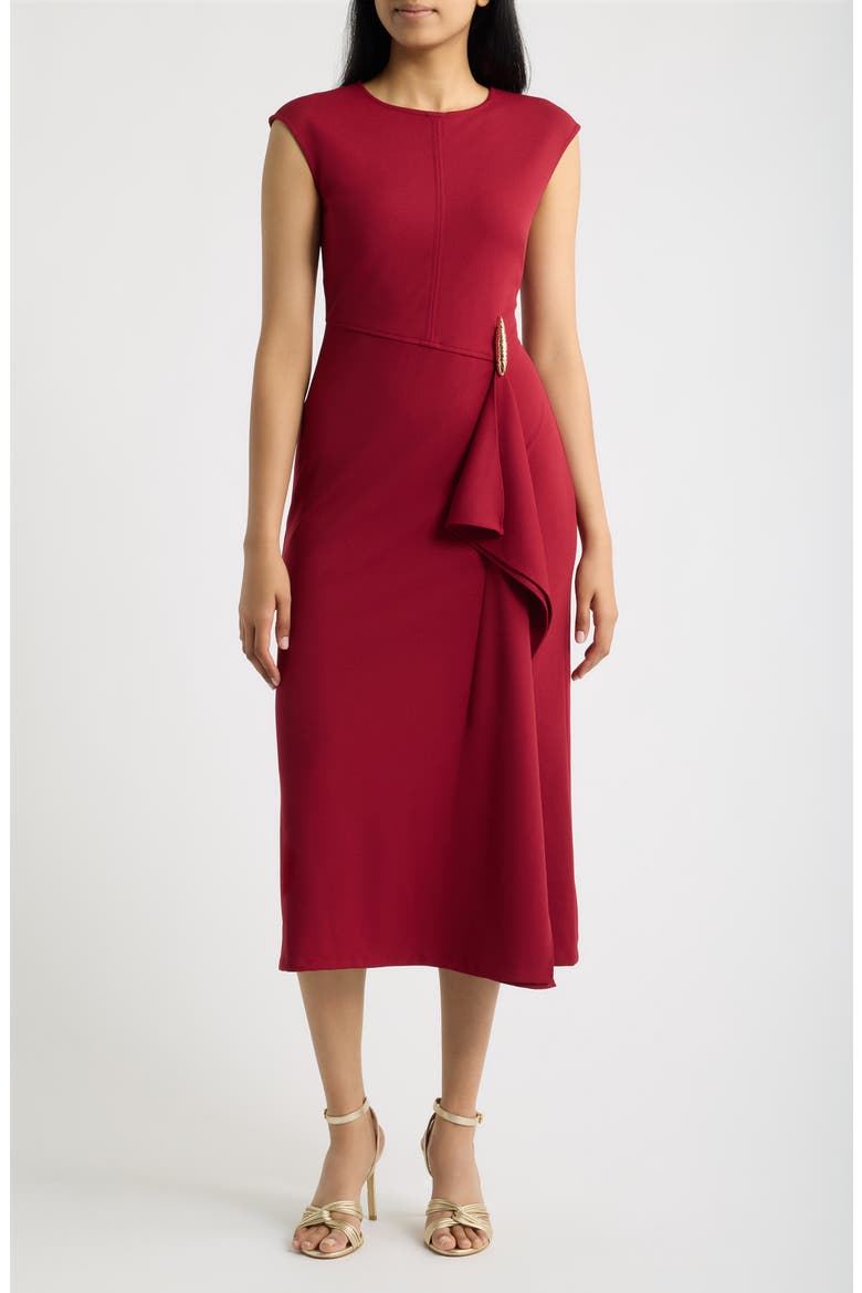 Hardware Accent Midi Dress, Main, color, NEW BURGANDY