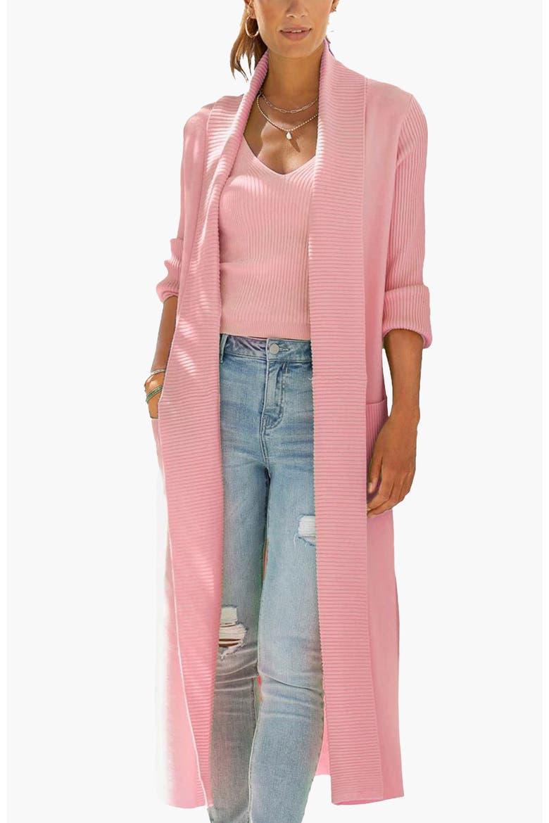 Long Knit Cardigan, Main, color, Rose