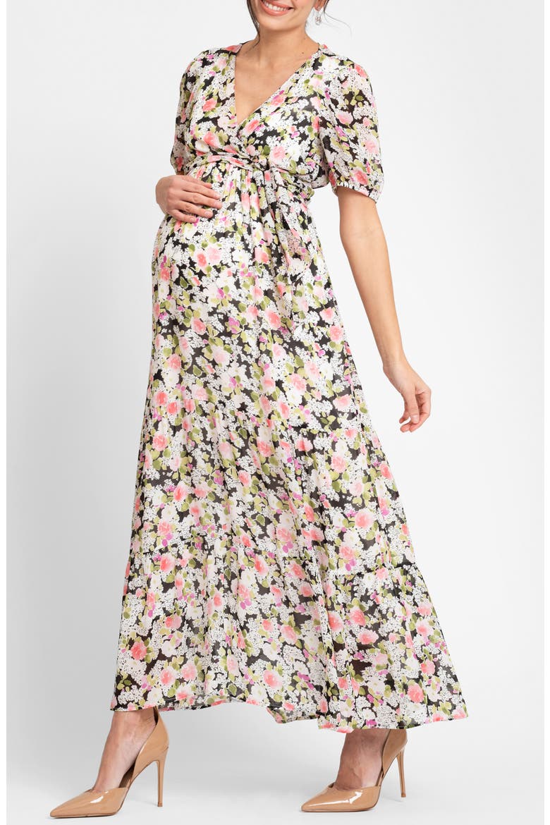 Floral Maternity/Nursing Maxi Dress, Alternate, color, BLACK FLORAL MULTI