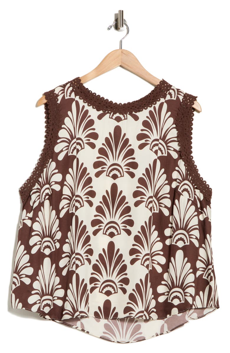 T Tahari Eyelet Trim Shell, Main, color, Ivory/ Brown Fan Print