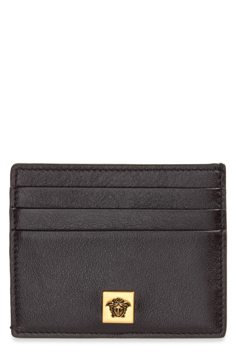 Flat Leather Card Case, Main, color, AUBERGINE-GOLD 82