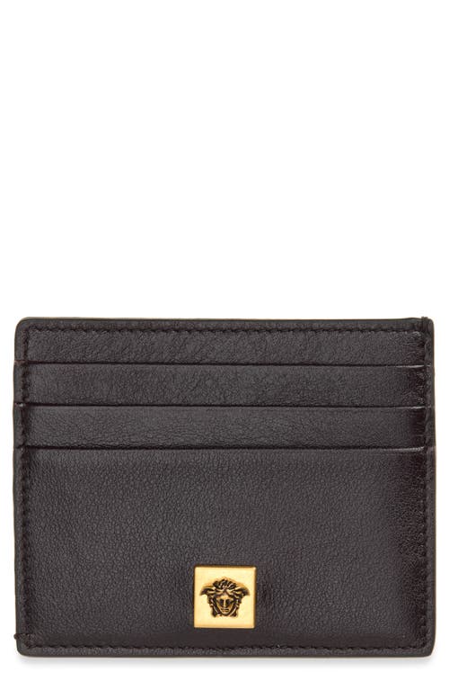 Versace Flat Leather Card Case In Aubergine-gold 82