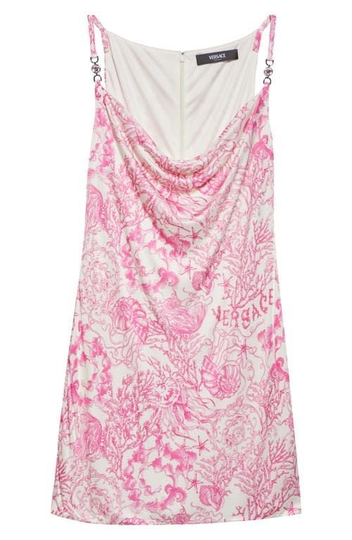 Versace Underwater Barocco Liquid Jersey Cowl-neck Mini Dress In Pink