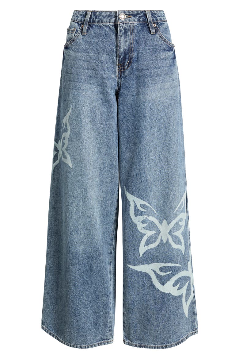 Tattoo Butterfly High Waist Wide Leg Jeans, Alternate, color, MEDIUM WASH