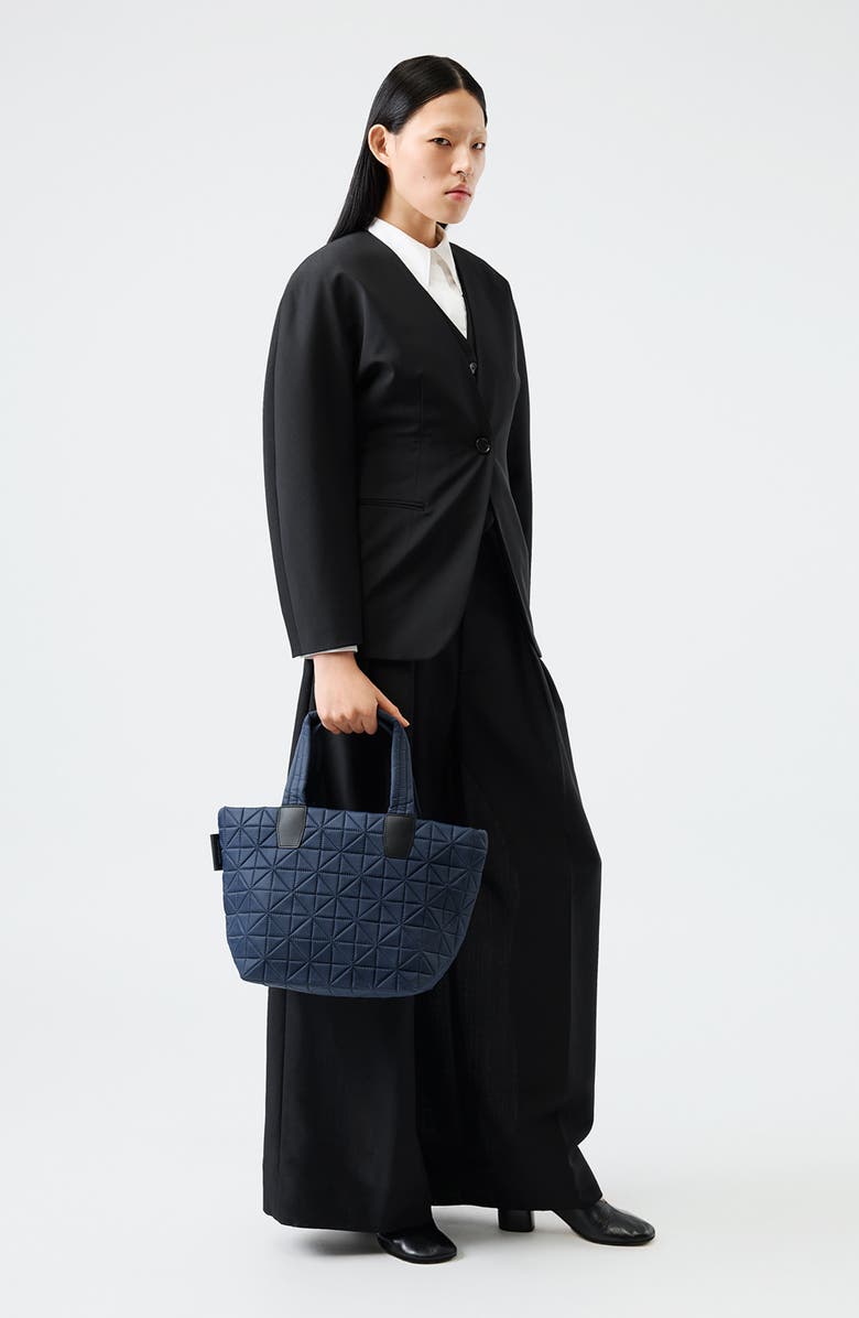 VeeCollective Small Vee Water Resistant Quilted Recycled Nylon Tote, Alternate, color, Midnight Blue