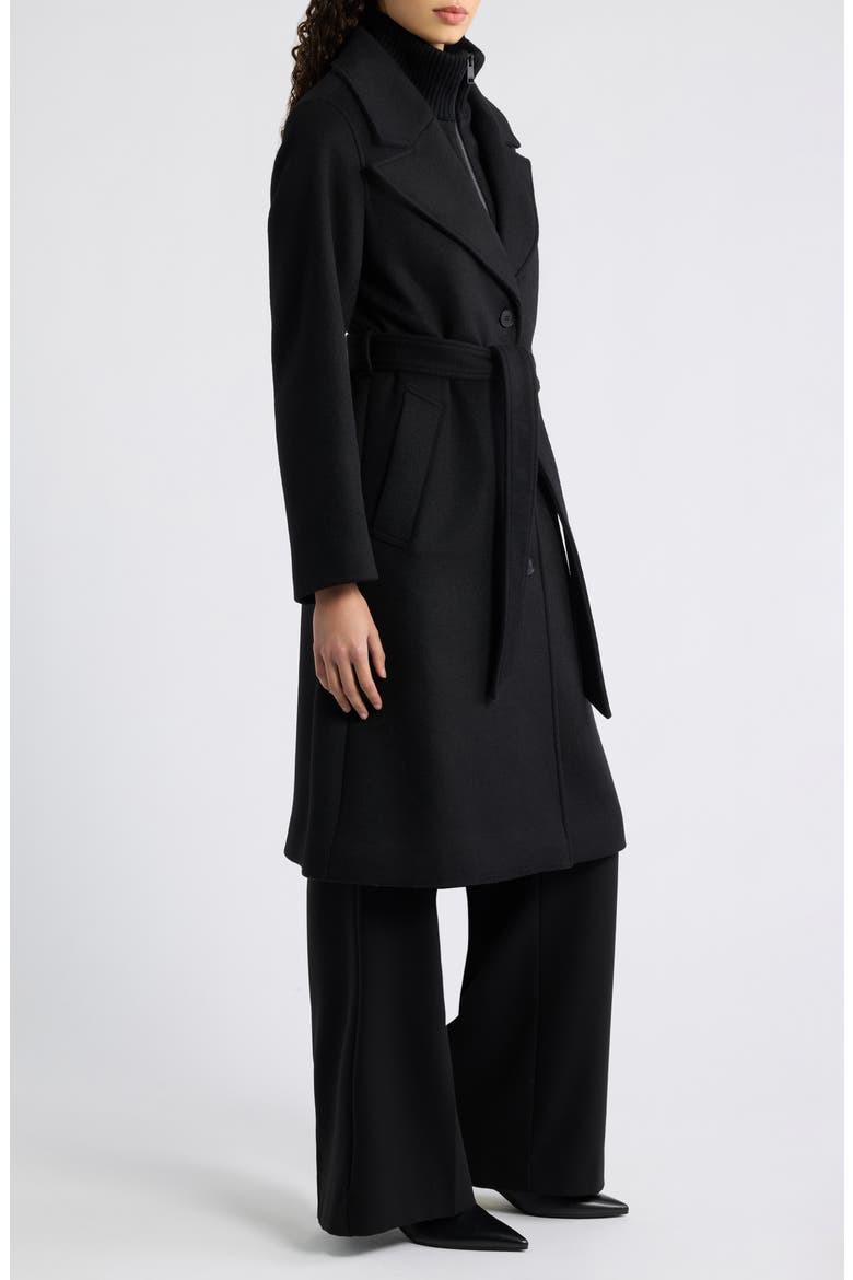 Belted Wool Blend Wrap Coat with Removable Bib, Alternate, color, BLACK
