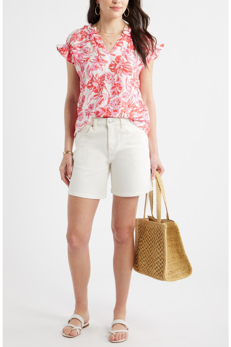 Ruffle Cotton Gauze Top, Alternate, color, IVORY- PINK ELLIE BLOSSOM