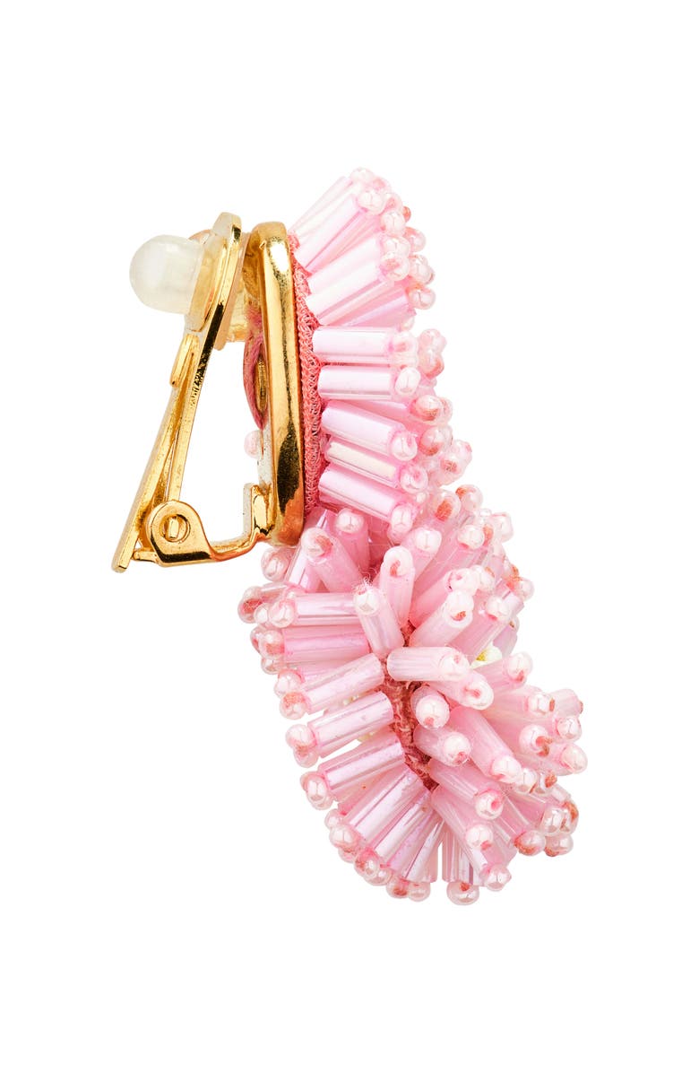 Oscar de la Renta Beaded Pompom Flower Clip-On Earrings, Alternate, color, Lily