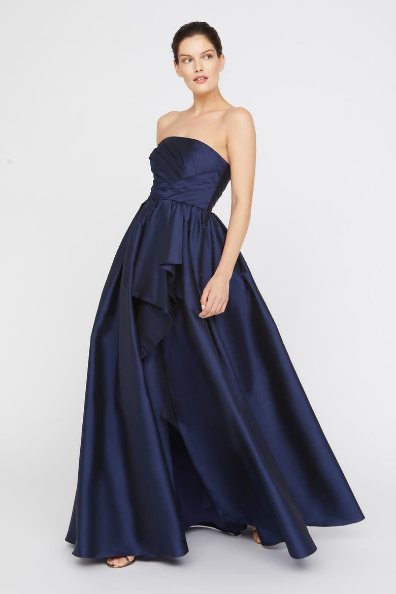 Esmerina Taffeta Asymmetric Neck Gown, Alternate, color, Navy