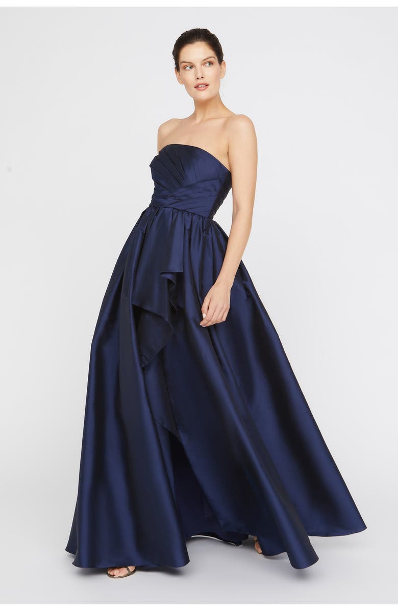 Theia Esmerina Taffeta Asymmetric Neck Gown, Alternate, color, Navy