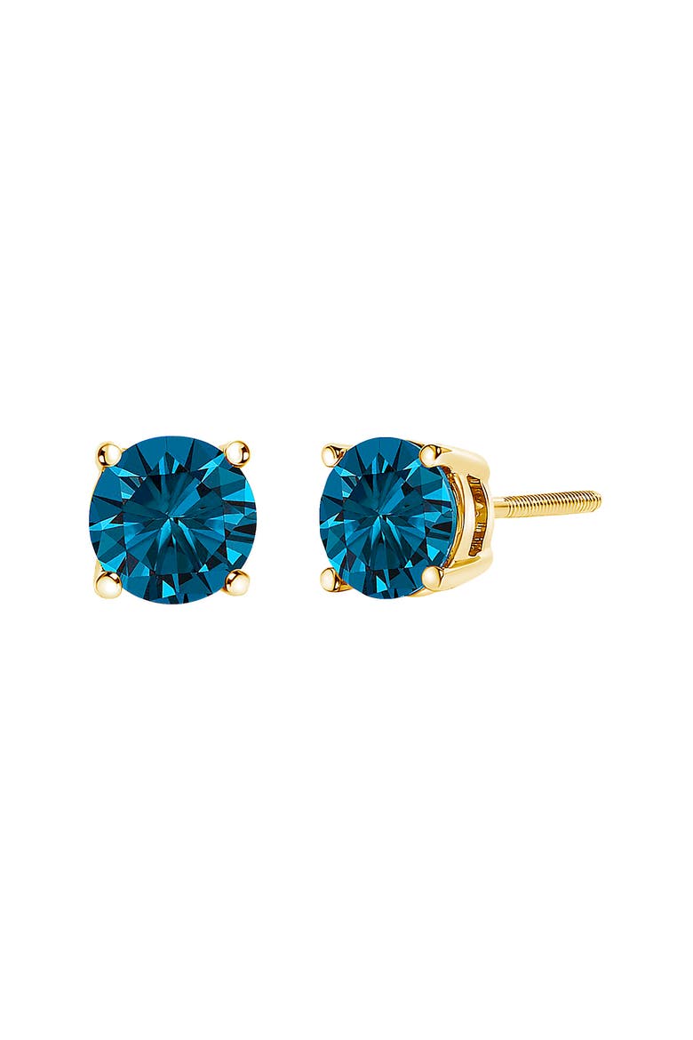 14K Gold 2.00 Cttw Blue Lab Grown Diamond Stud Earrings, Alternate, color, Yellow