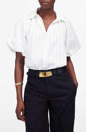 Madewell Stripe Shirred Bubble Sleeve Button-Up Shirt