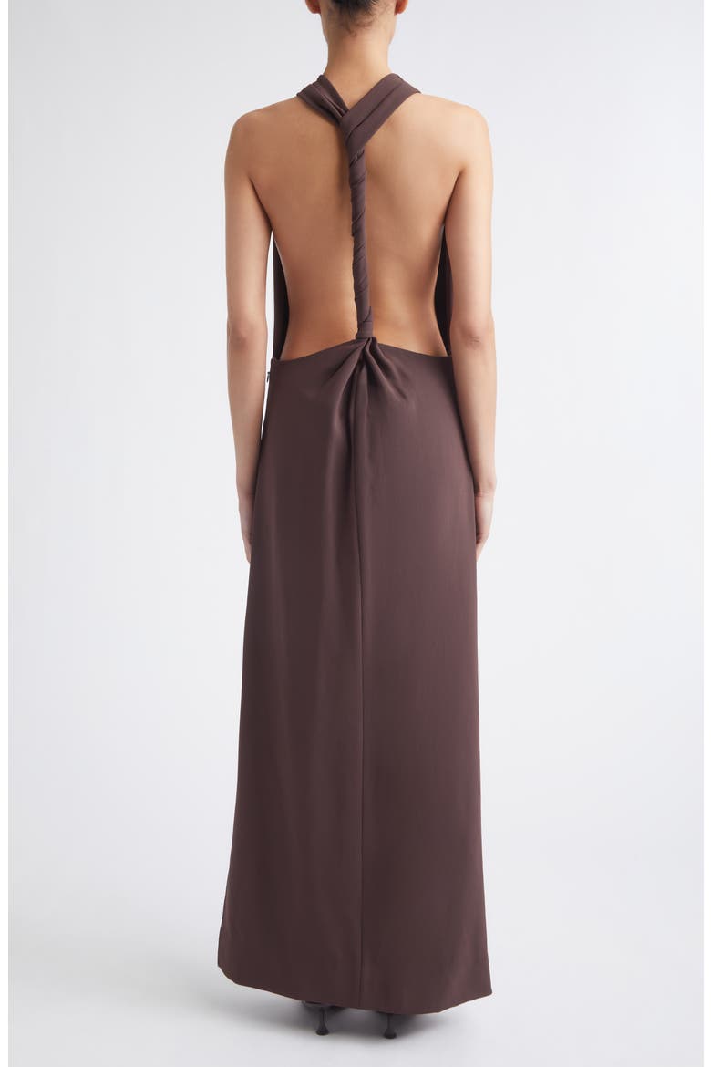 Selena Twist Back Matte Double Crepe Column Dress, Alternate, color, DARK BROWN
