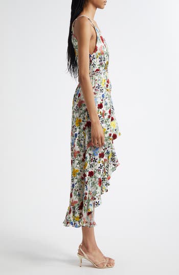 Alice + Olivia Tara Floral Ruffle Detail High-Low Dress