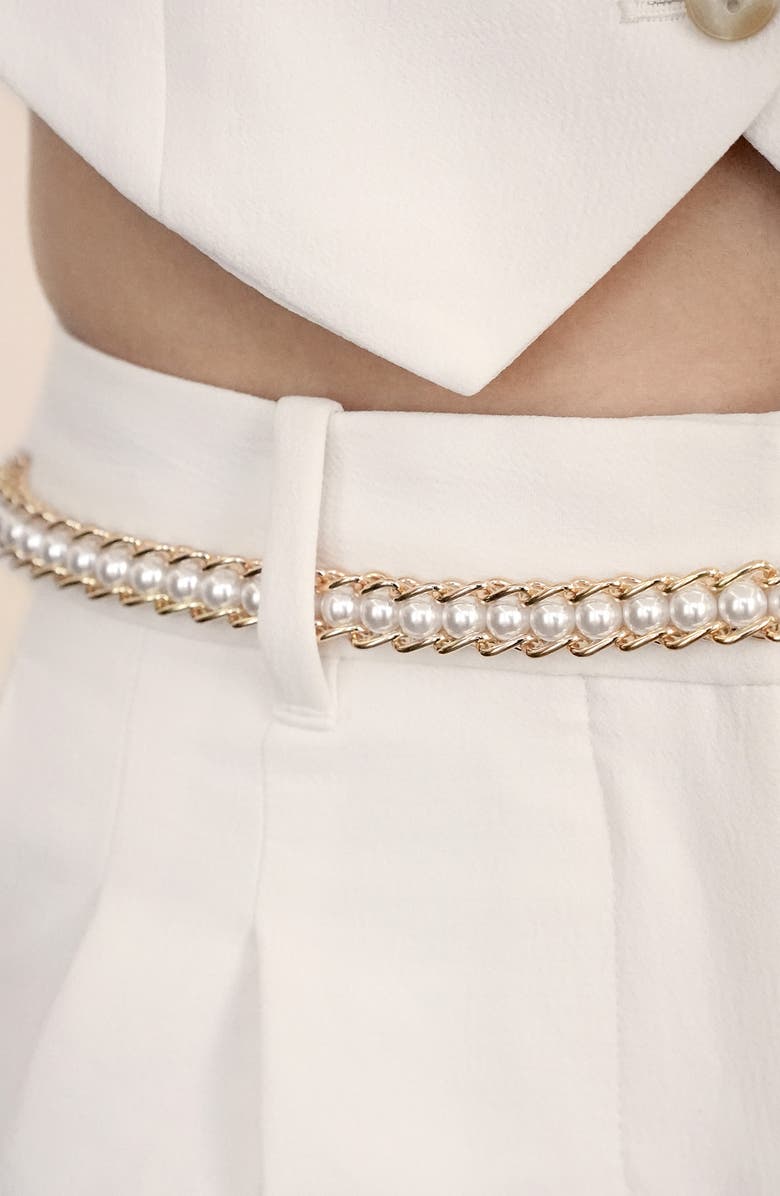 Ettika Imitation Pearl Chain Belt, Alternate, color, Gold