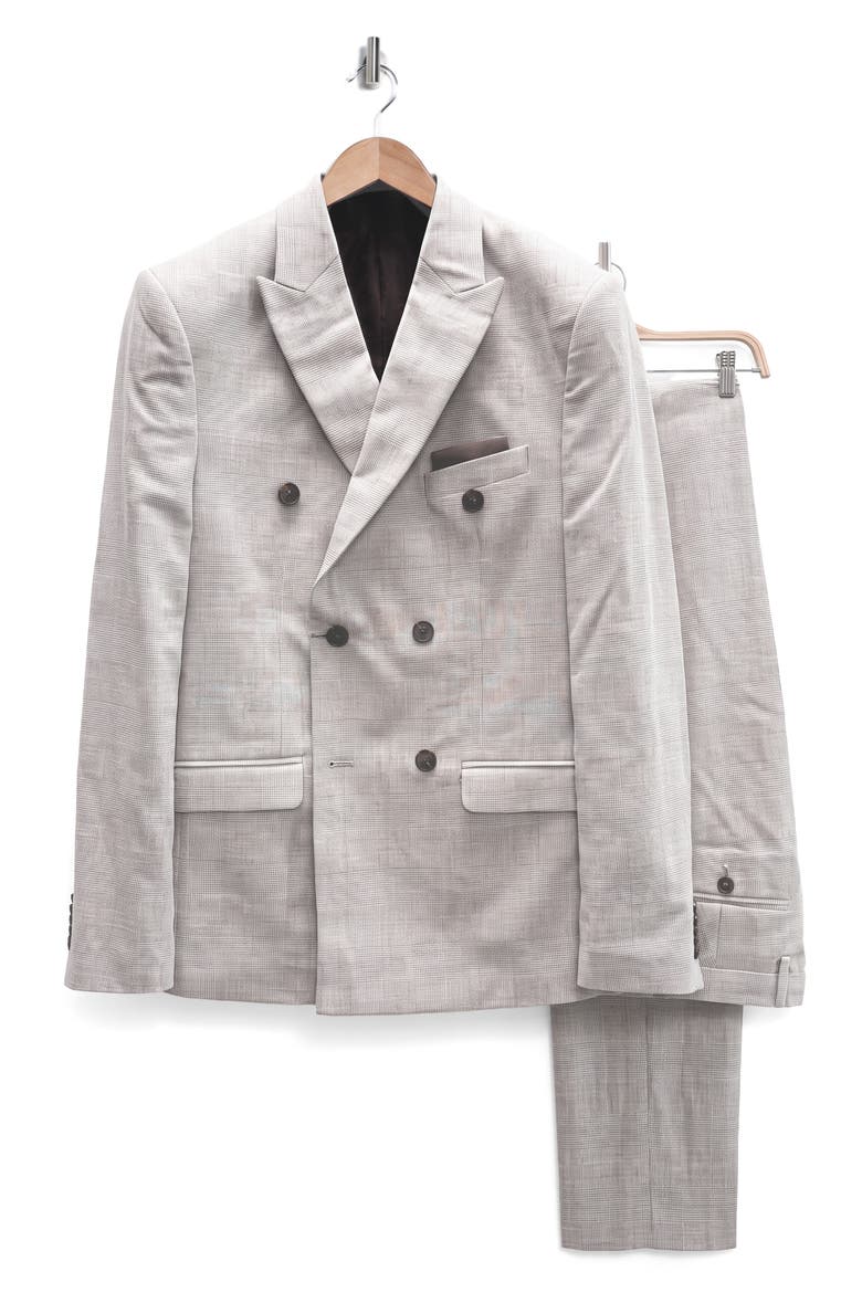 Double Breasted Plaid Suit, Main, color, BEIGE