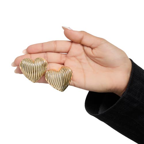 Bcbg Ribbed Heart Button Earrings In Gold