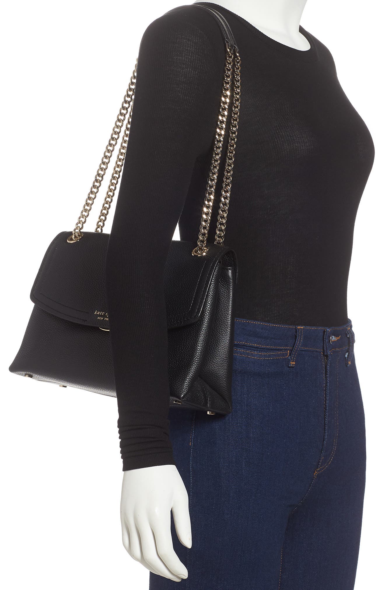 large florence leather shoulder bag, Alternate, color, BLACK