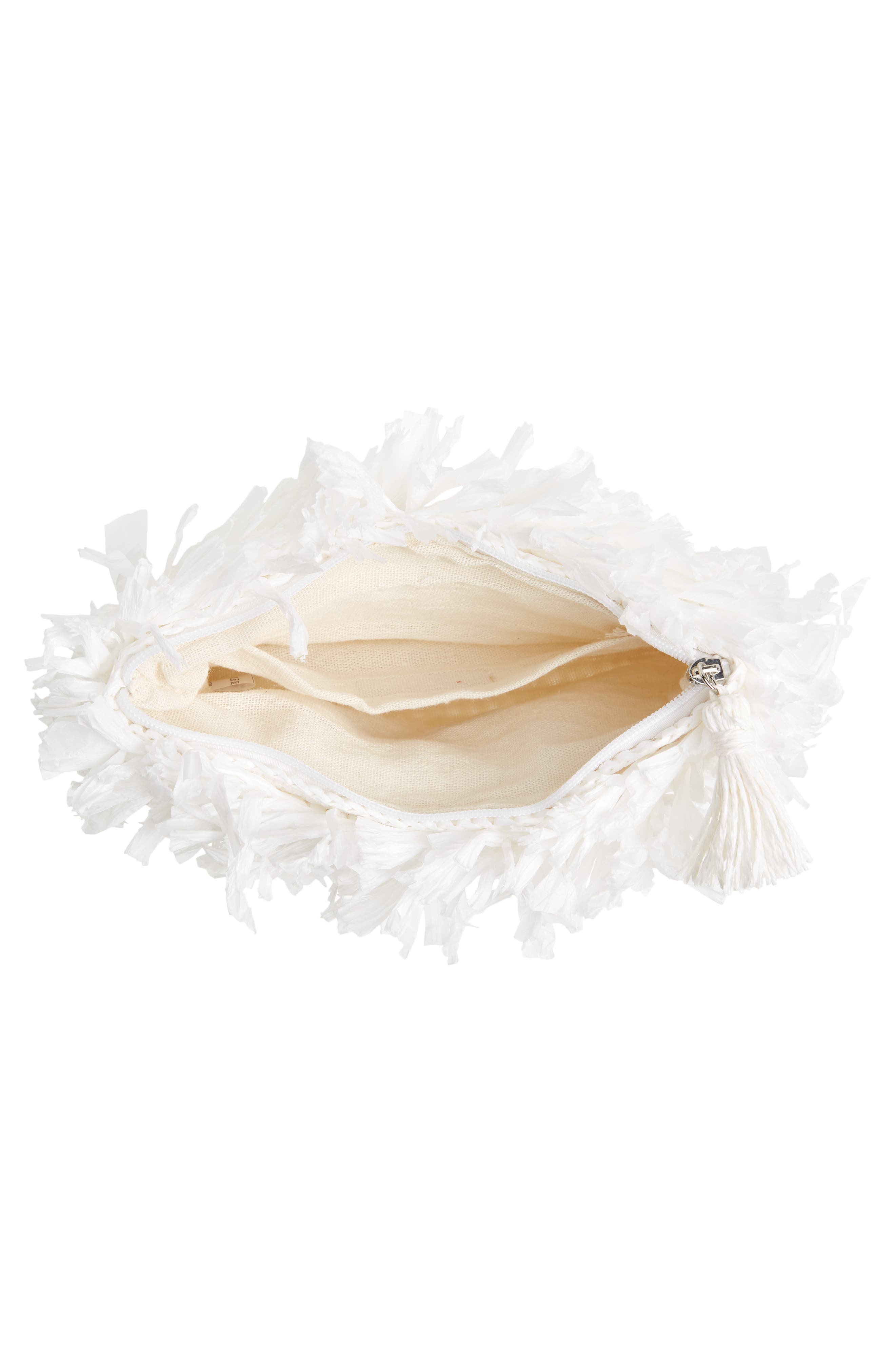 Rose Crochet Straw Clutch, Alternate, color, WHITE