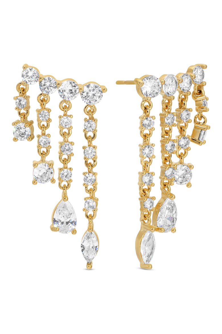 Mariana Cubic Zirconia Fringe Drop Crawler Earrings, Main, color, GOLD