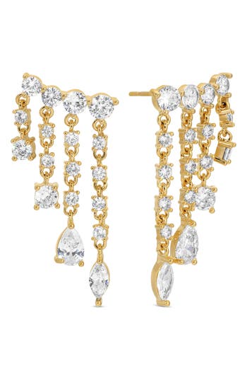 Eye Candy Los Angeles Mariana Cubic Zirconia Fringe Drop Crawler Earrings In Gold