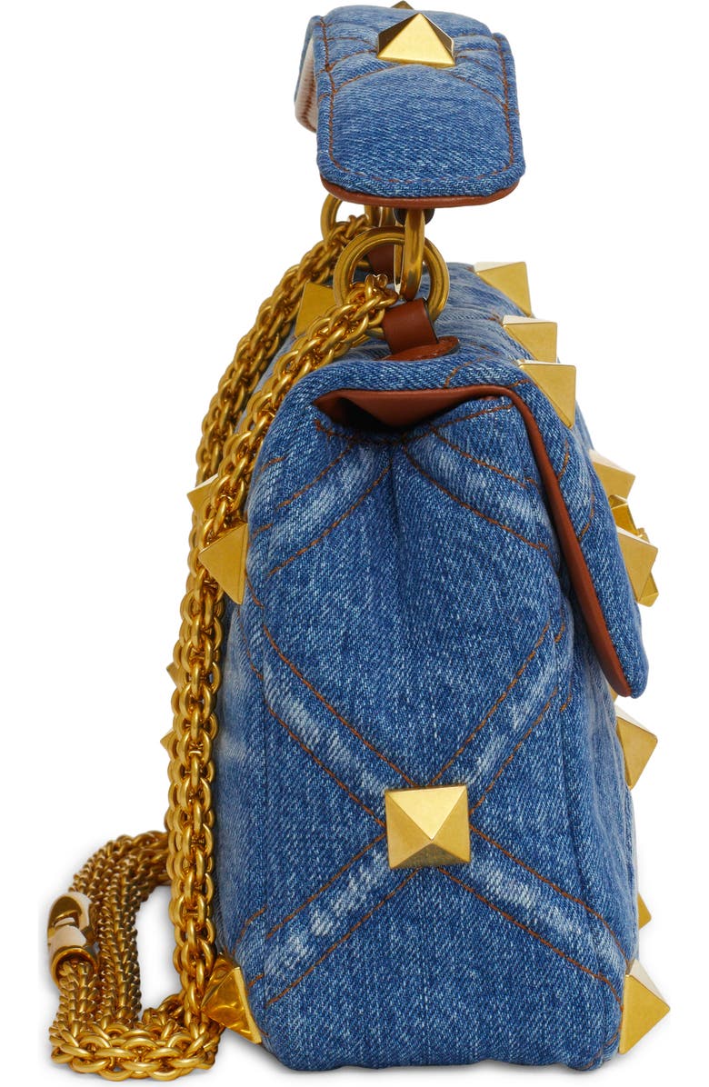 Valentino Garavani Valentino Medium Roman Stud Denim Shoulder Bag, Alternate, color,