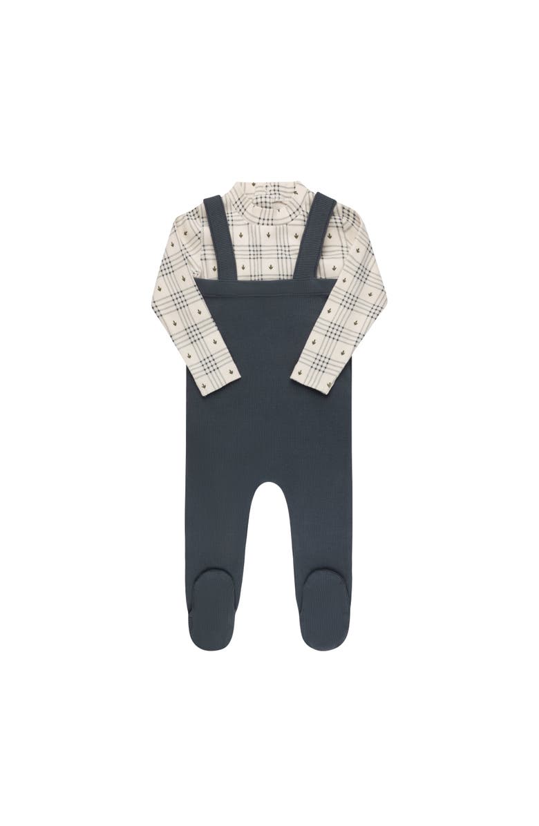 Ely's & Co. Cotton Floral Plaid Collection - Bodysuit + Overalls, Main, color, Ivory/Blue