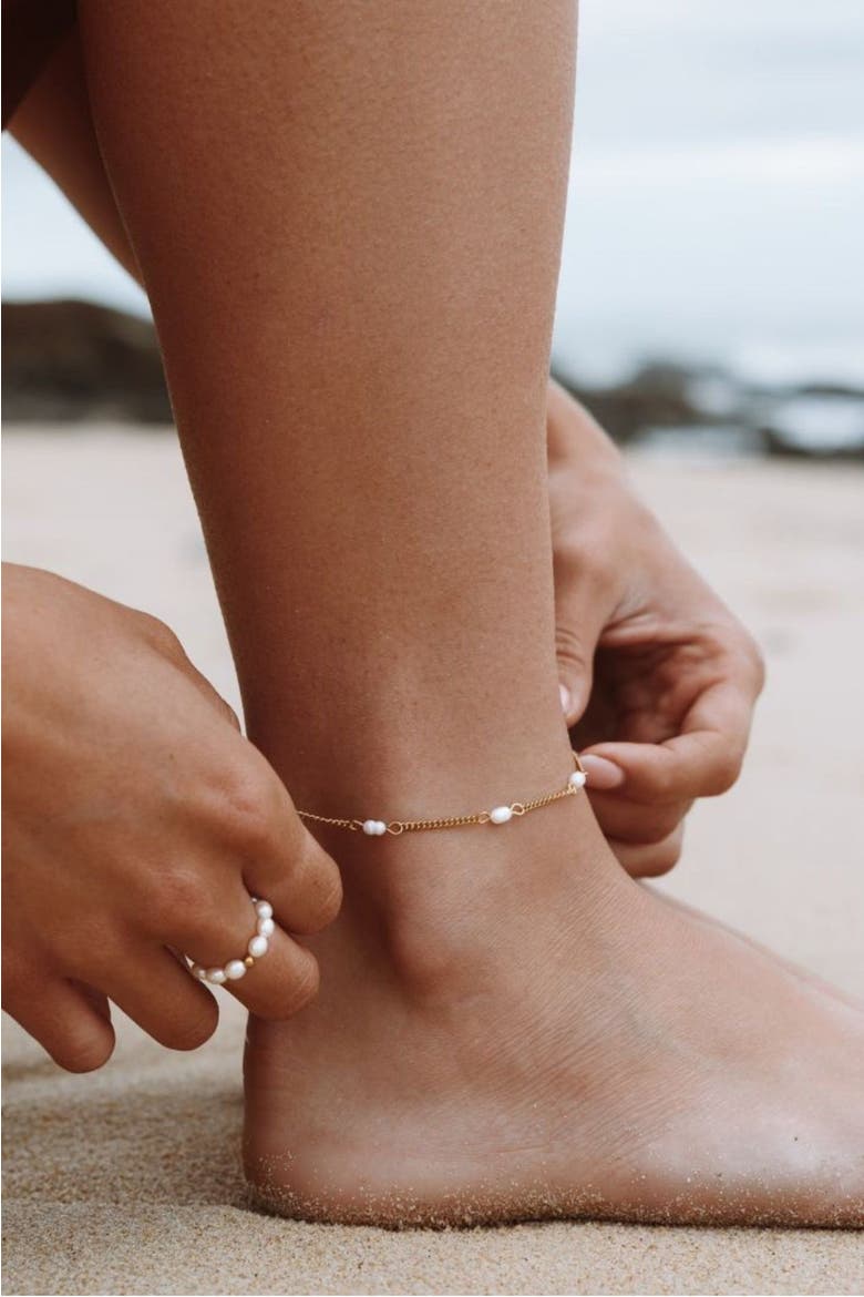 Freshwater Pearls Anklet, Alternate, color, Gold