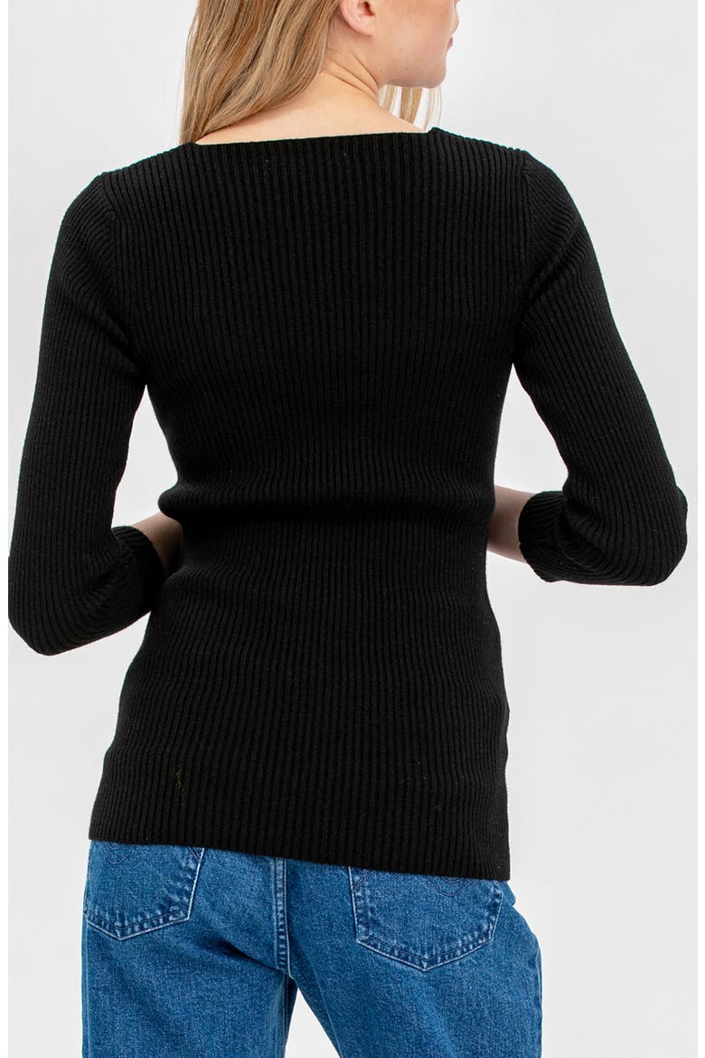 Bella Rib Button Trim V-Neck Maternity Sweater, Alternate, color, BLACK
