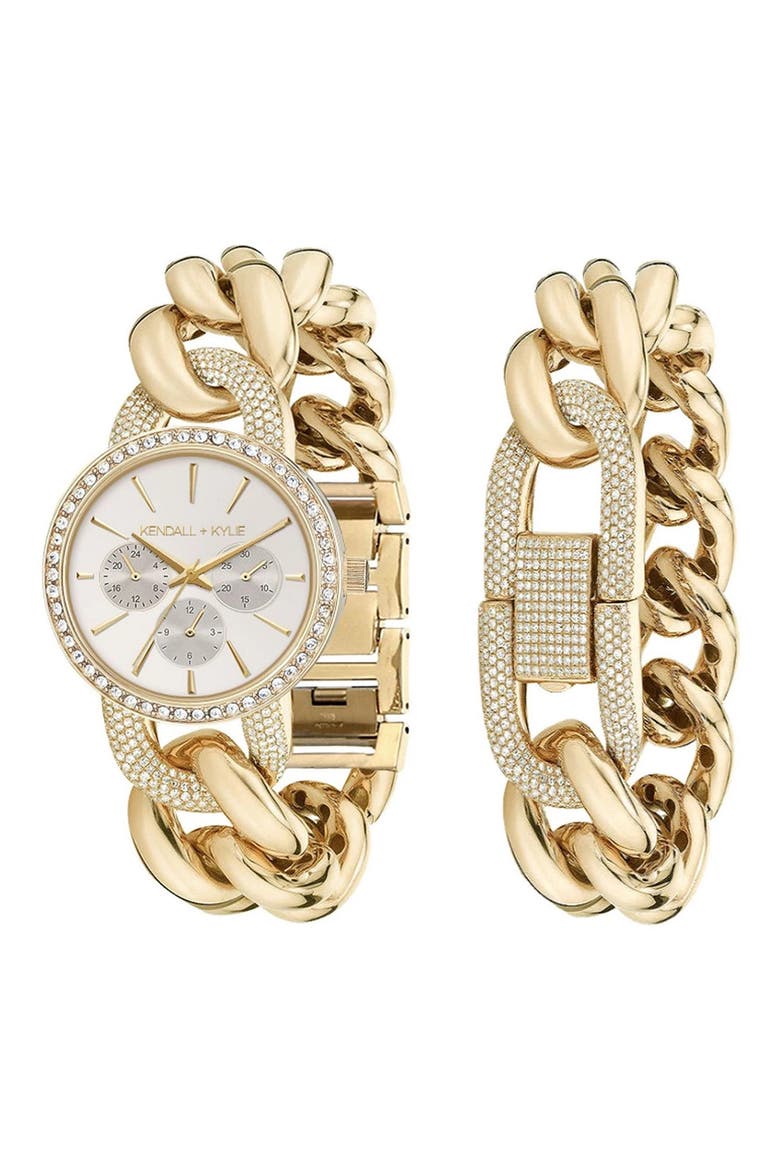 Chain Watch & Bracelet Set, 32mm, Main, color, GOLD