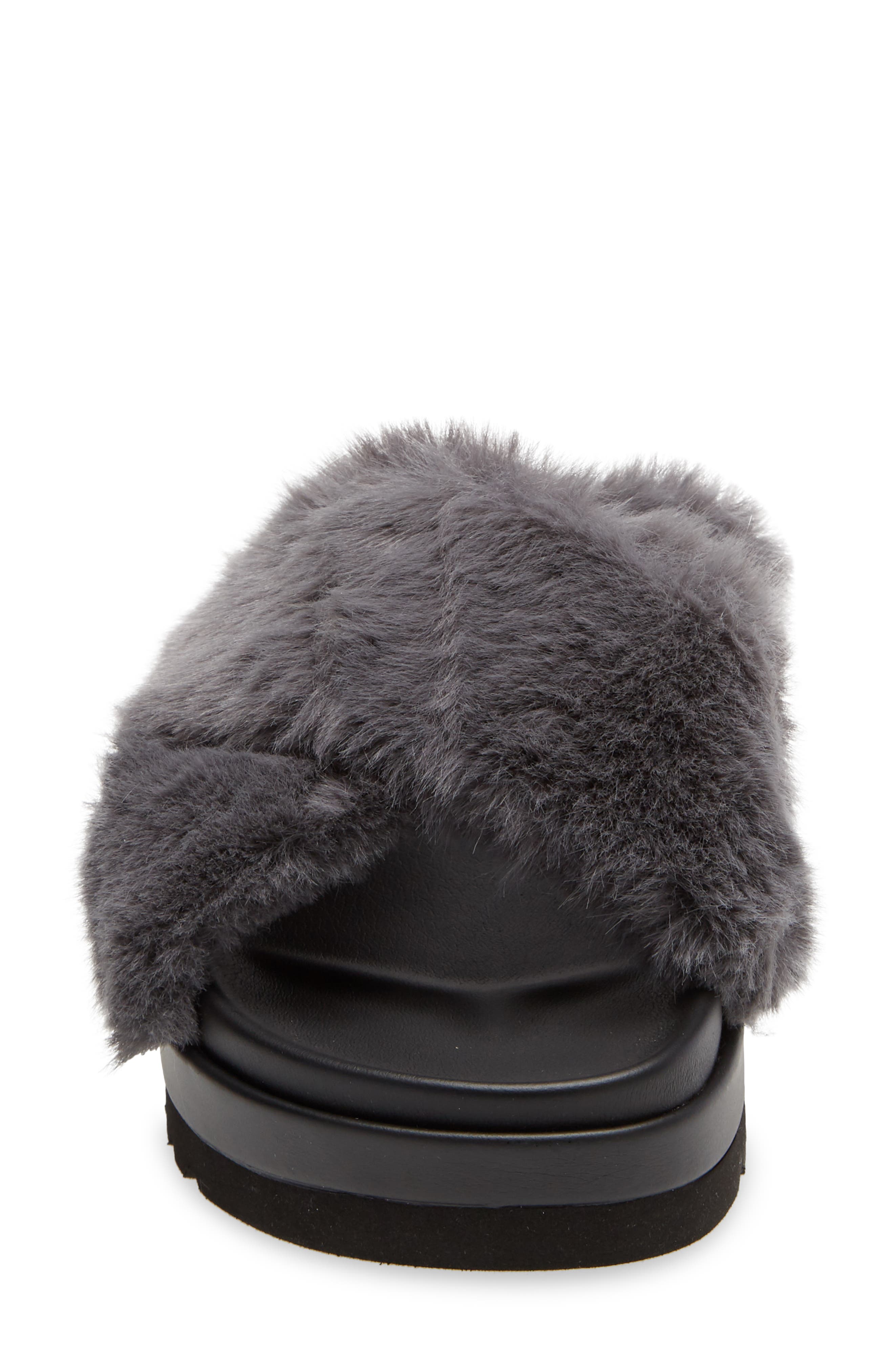 Zoe Cross Band Faux Fur Slide Sandal, Alternate, color, GREY