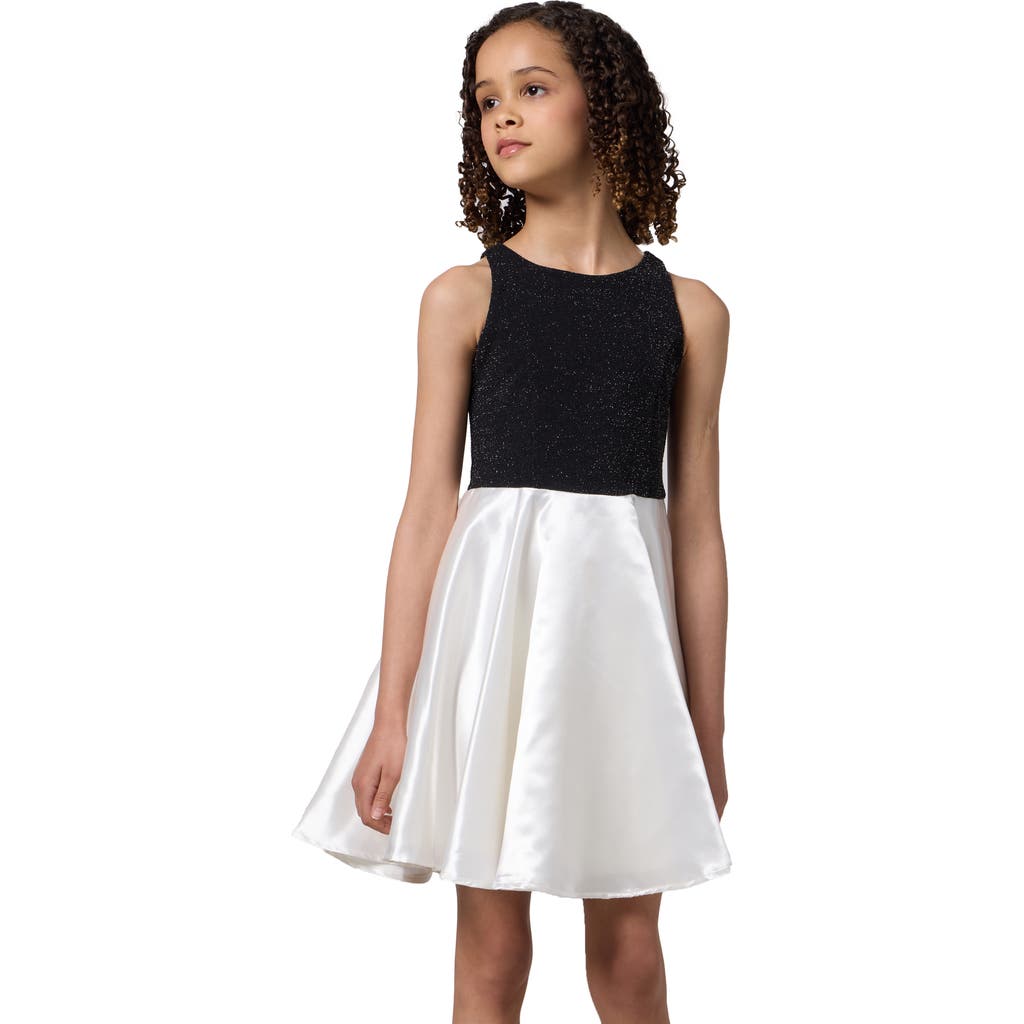 Un Deux Trois Glitter And Satin Racerback Dress In Multi