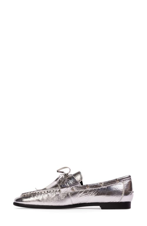 Black Suede Studio Davy Boat Shoe In Silver Crinkle