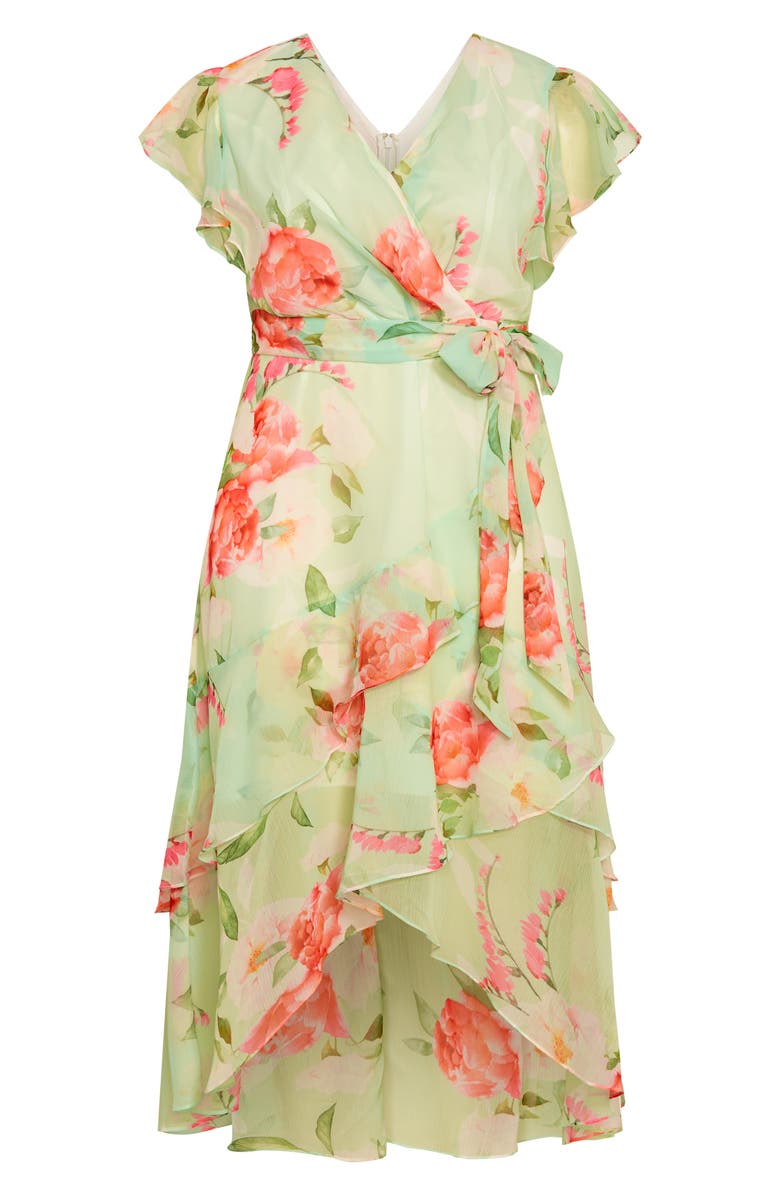 City Chic Floral High Low Faux-Wrap Dress, Alternate, color, Petal Print