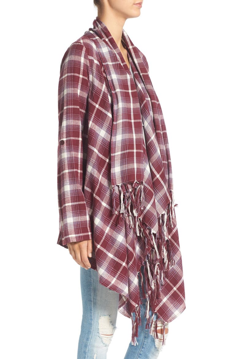 'Once Again' Cotton Plaid Cardigan, Alternate, color, MAUVE WOOD