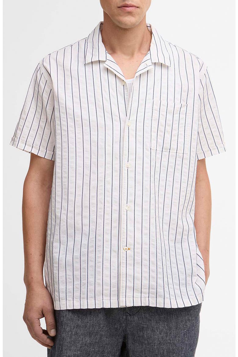 Park Pinstripe Cotton Seersucker Camp Shirt, Main, color, WHISPER WHITE
