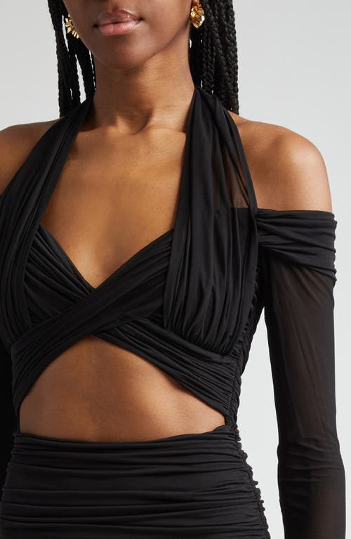Zimmermann Illuminate Cold-shoulder Cutout Pleated Chiffon Halterneck Maxi Dress In Black