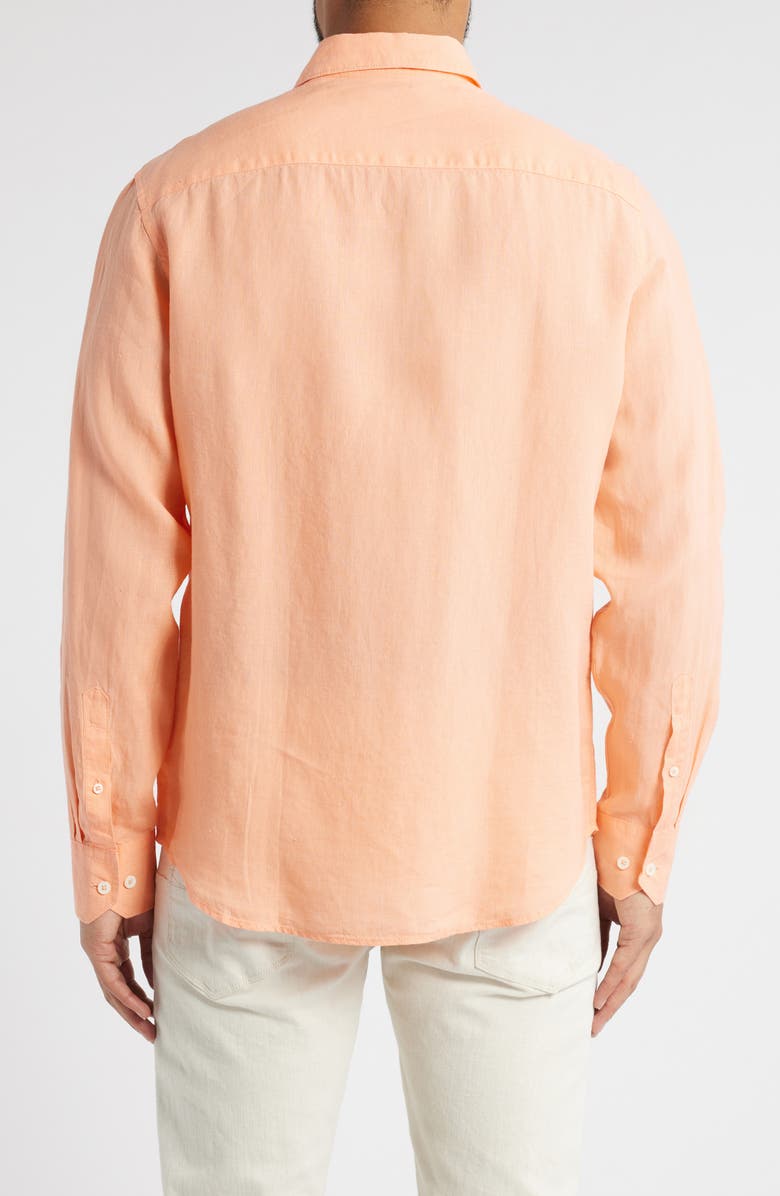Bugatchi Axel Shaped Fit Linen Button-Up Shirt, Alternate, color, Papaya