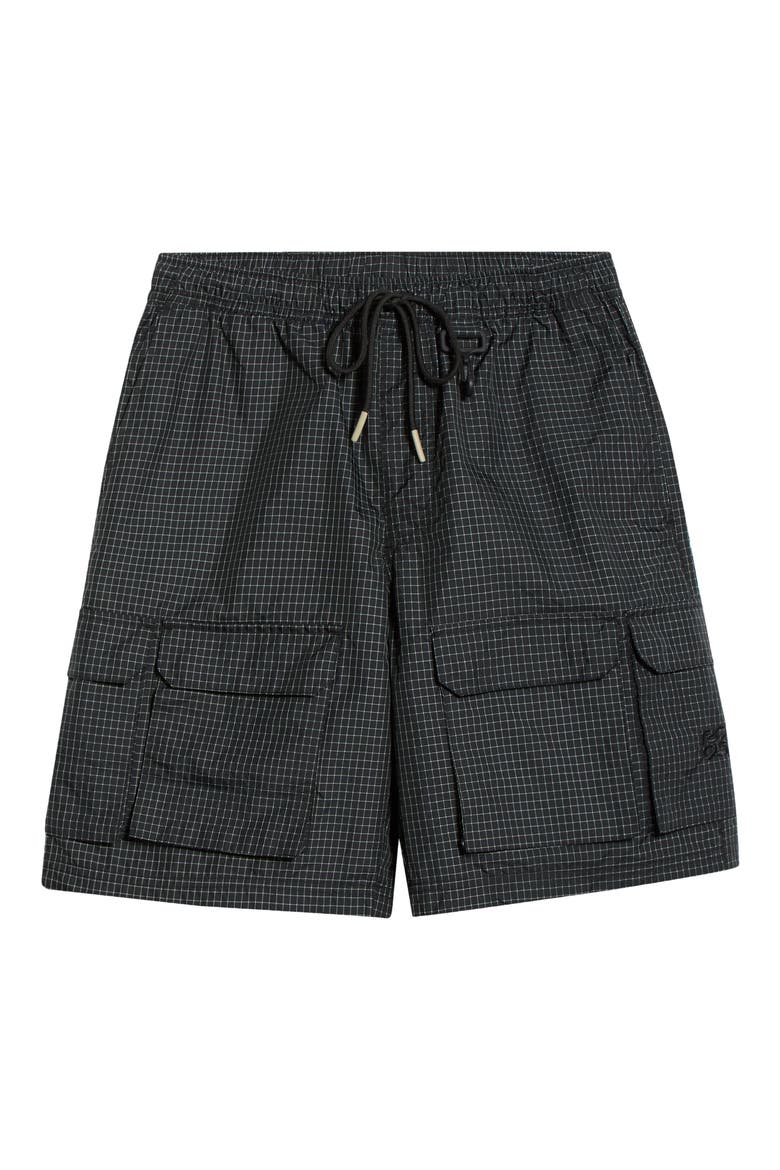 Tahoe Check Print Nylon Blend Drawstring Cargo Shorts, Alternate, color, BLACK