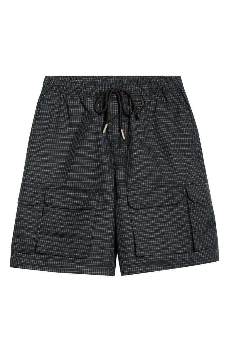 RC Outdoor Supply Tahoe Check Print Nylon Blend Drawstring Cargo Shorts, Main, color, Black